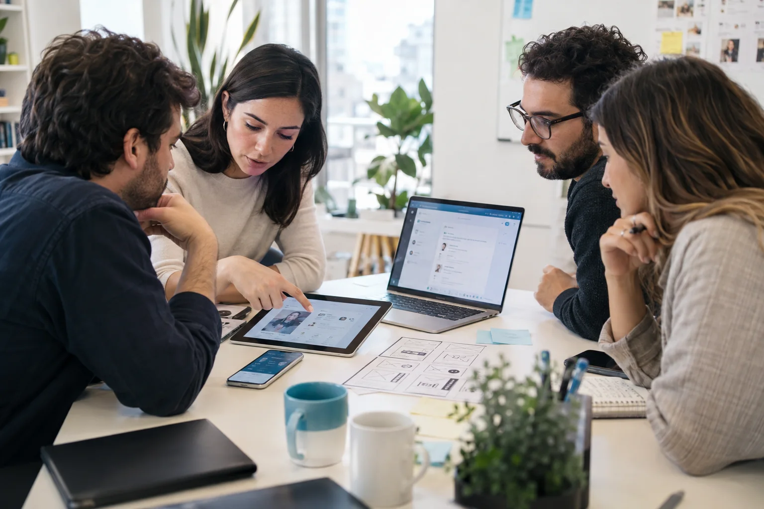Equipo revisando prototipos de una aplicación