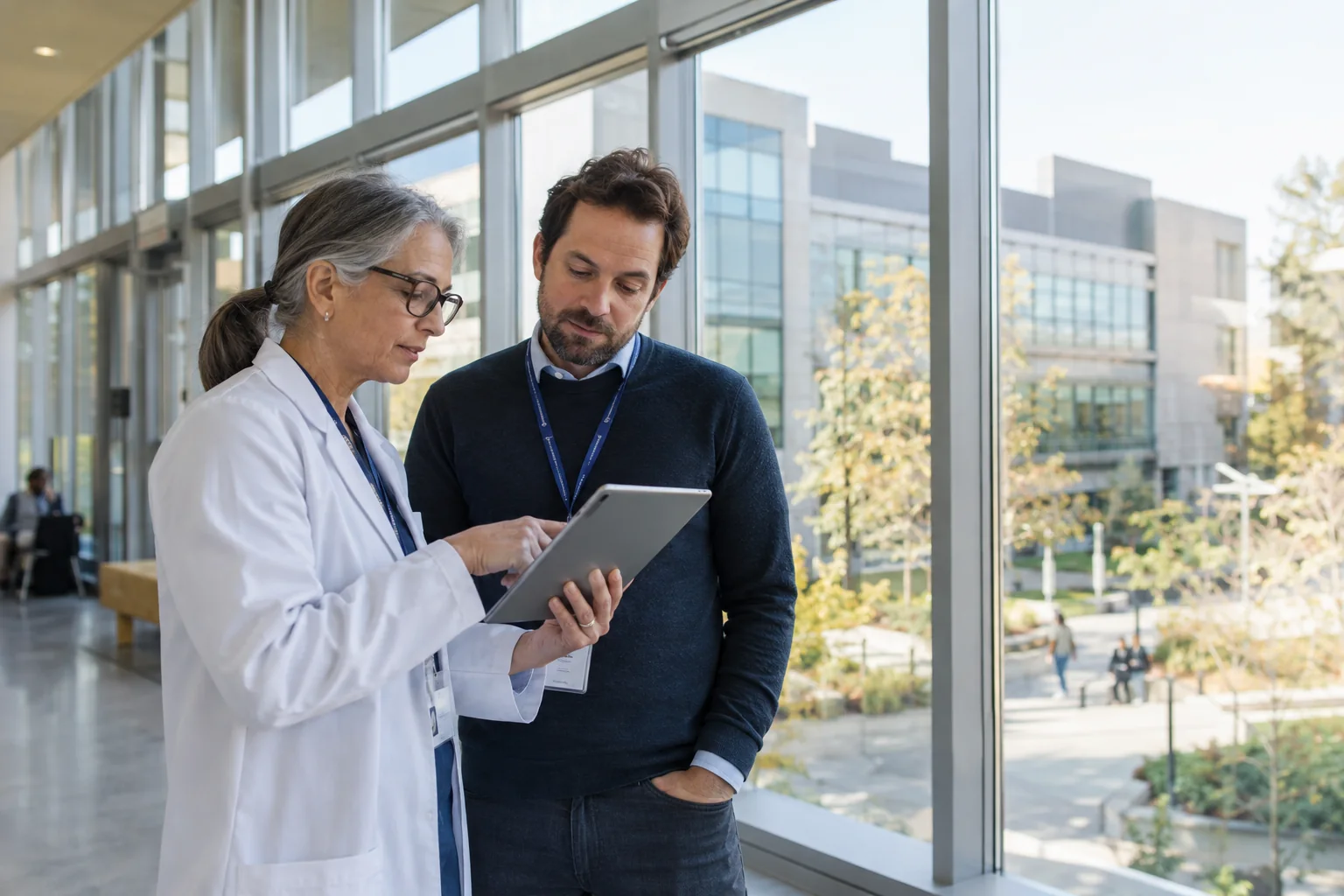 Profesionales conversando sobre una iniciativa de investigación