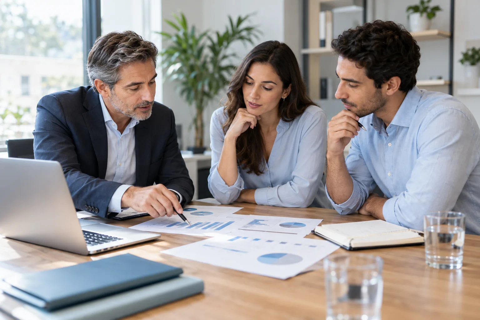 Mesa de trabajo para analizar información empresarial y proyecciones financieras